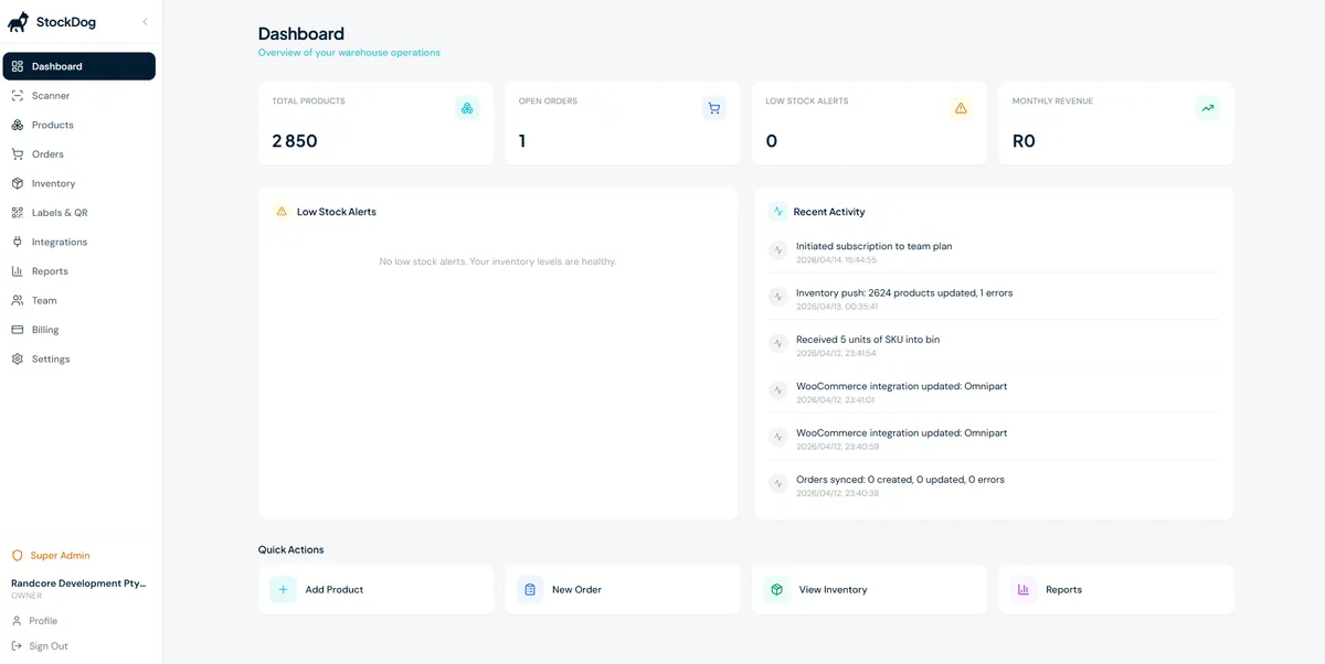 The StockDog dashboard, web view